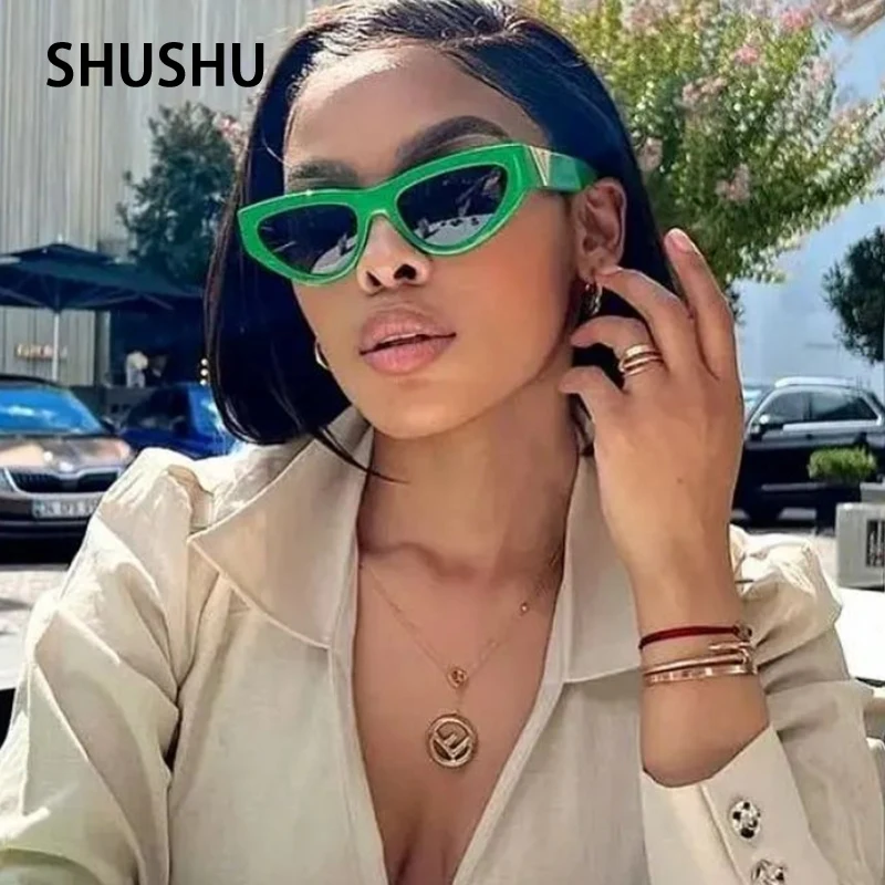 

FC90 Green Cat Eye Sunglasses Women 2023 New Trendy Small Frame Sun Glasses For Female Luxury Brand Sunglass Men UV400