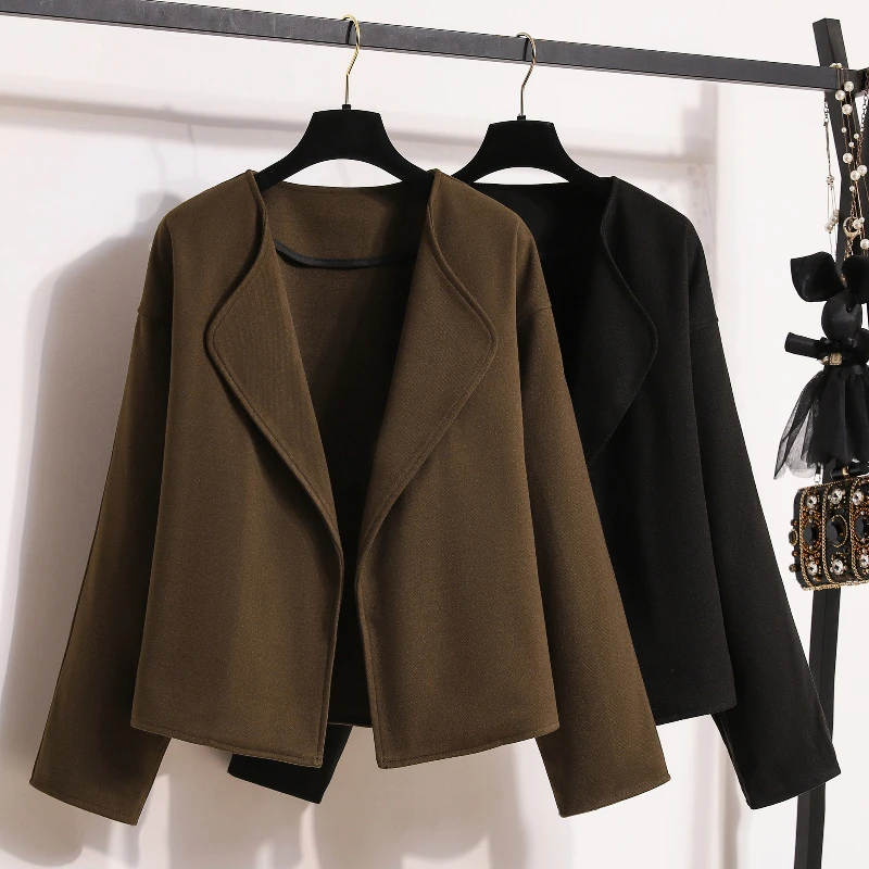Women’s Elegant Lapel Jacket Short Autumn Winter Coat Plus Size