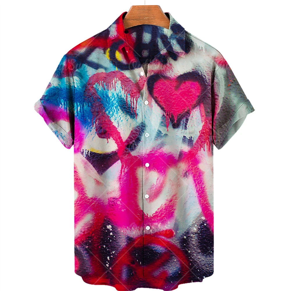 

Graffiti Dyeing Casual Harajuku Summer Men's Hawaiian Shirt Cool Thin Breathable Collar Short Sleeve Shirt