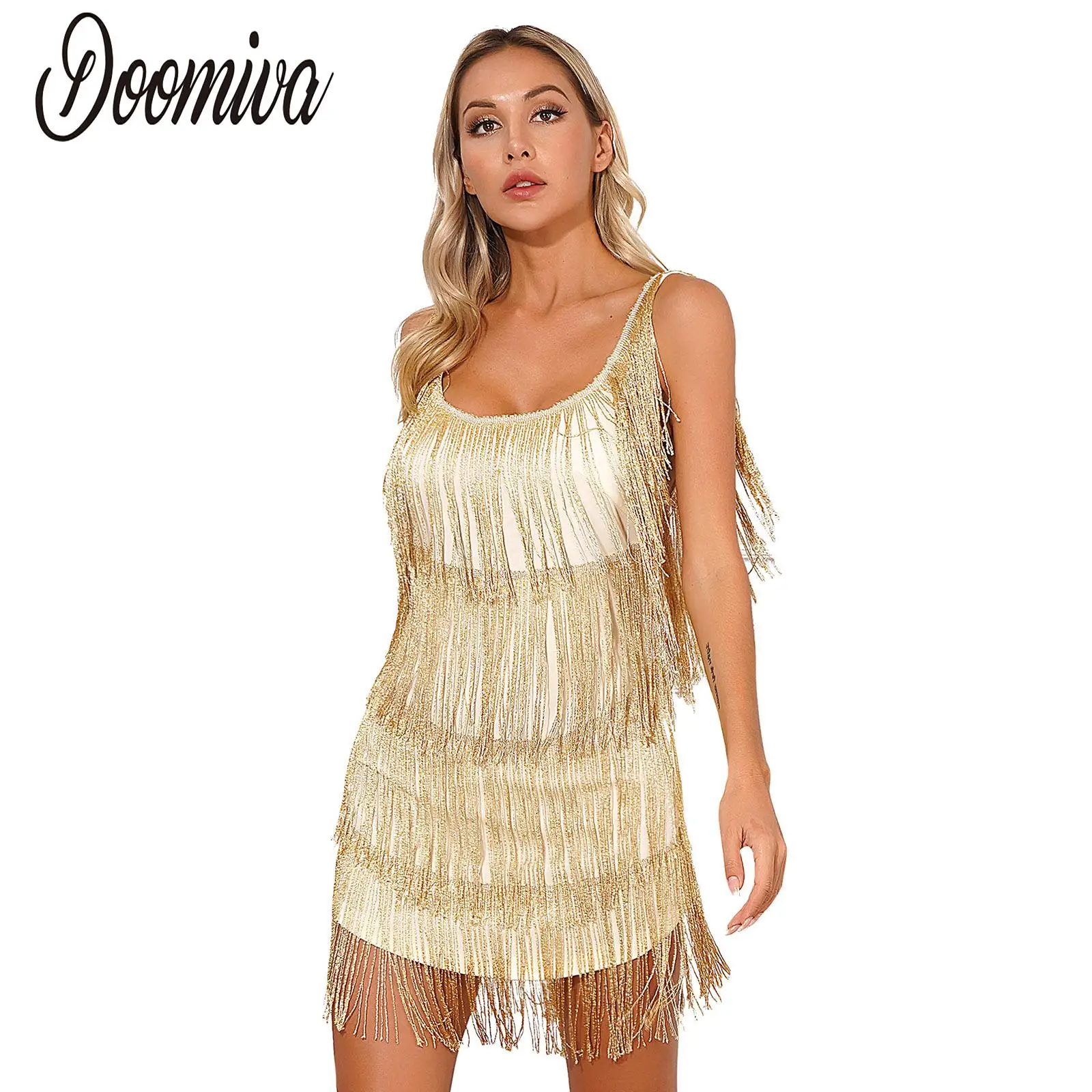 

Women Ladies Sexy Tassel Latin Dress Tiered Fringe Flapper Dress Evening Nightclub Dancing Fancy Costume Cocktail Party Dresses