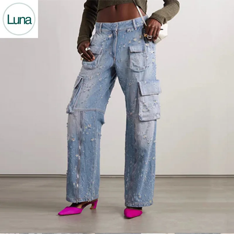Australian niche destructive design, new low waisted wide leg loose and perforated women's denim casual pants for autumn 2023
Australian niche destructive design, new low waisted wide leg loose and perforated women's denim casual pants for autumn 2023
