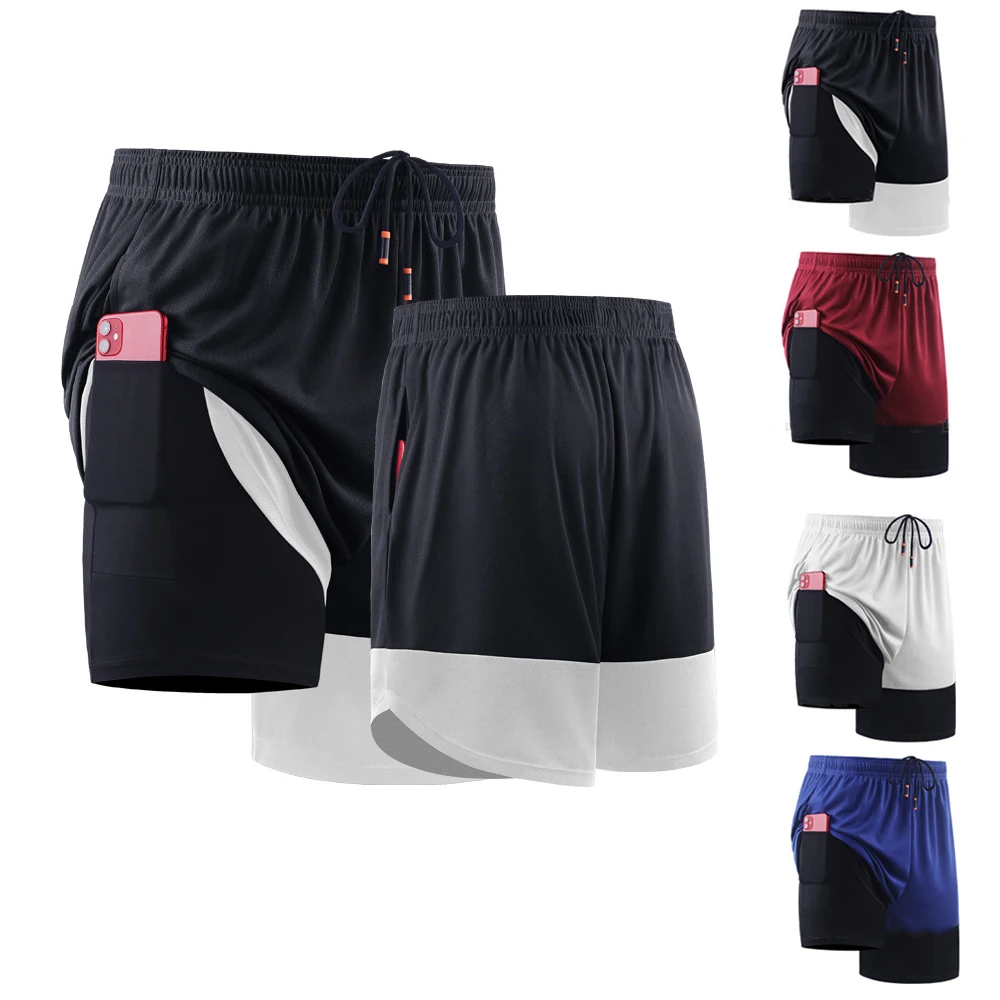 

Модные Двухслойные спортивные шорты для мужчин 2 в 1, баскетбольные брюки, Колготки с внутренним карманом, удобная спортивная одежда для бега