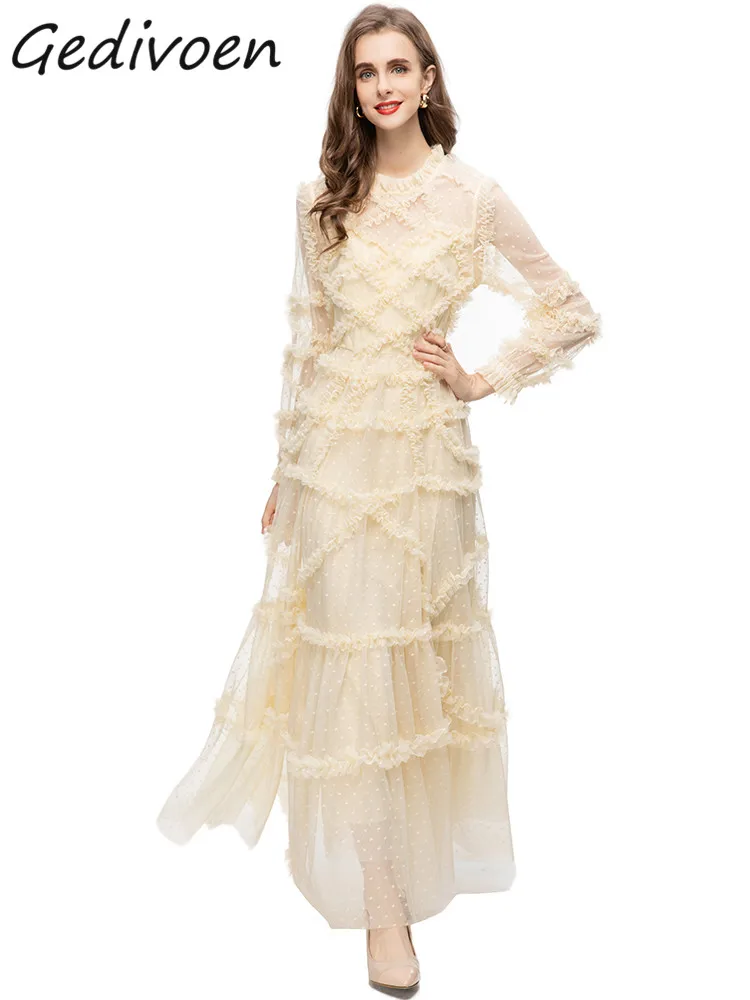 Gedivoen Summer Fashion Runway Vintage Irregularity Long Dress Women O-Neck Ruffle Spliced High Waist Dot Mesh Perspective Dress
Gedivoen Summer Fashion Runway Vintage Irregularity Long Dress Women O-Neck Ruffle Spliced High Waist Dot Mesh Perspective Dress