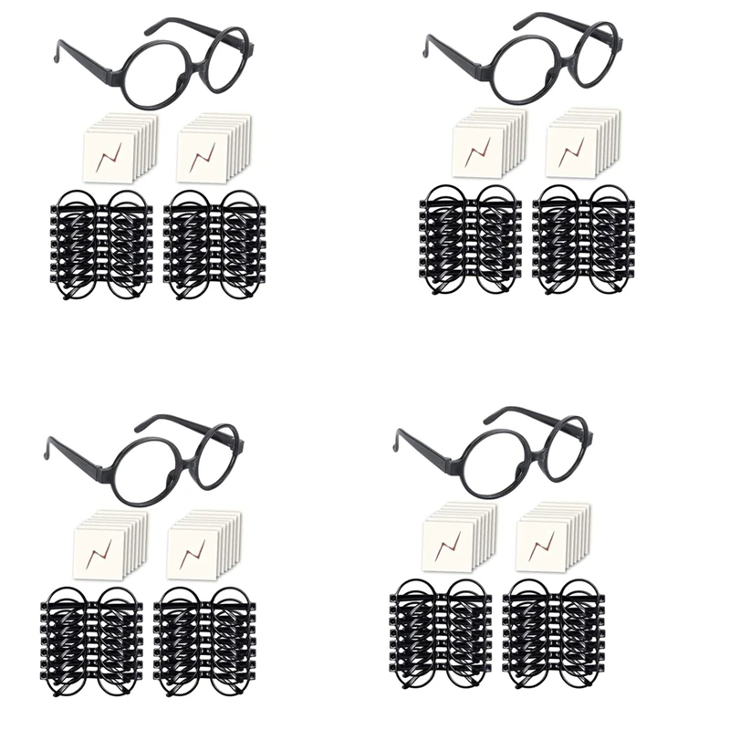 

64Pcs Wizard Glasses With Round Frame No Lenses And Tattoos For Kids Halloween,Costume Party