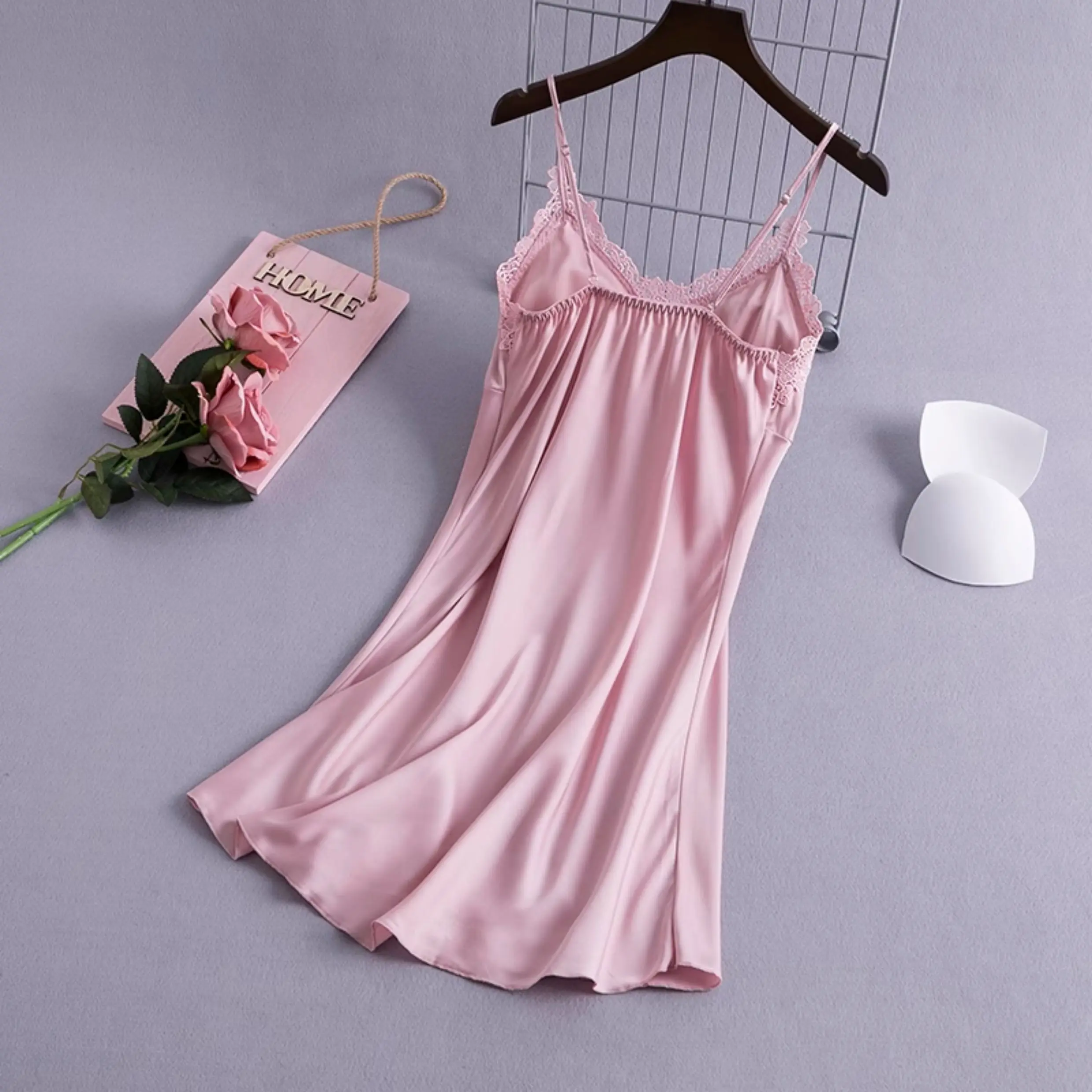 Sexy Pajamas Women's Silk Suspender Nightdress Ladies Spring and Summer Ice Silk Nightdress Lace Sleepwear Nightwear Sleep Tops Sexy Pajamas Women's Silk Suspender Nightdress Ladies Spring and Summer Ice Silk Nightdress Lace Sleepwear Nightwear Sleep Tops