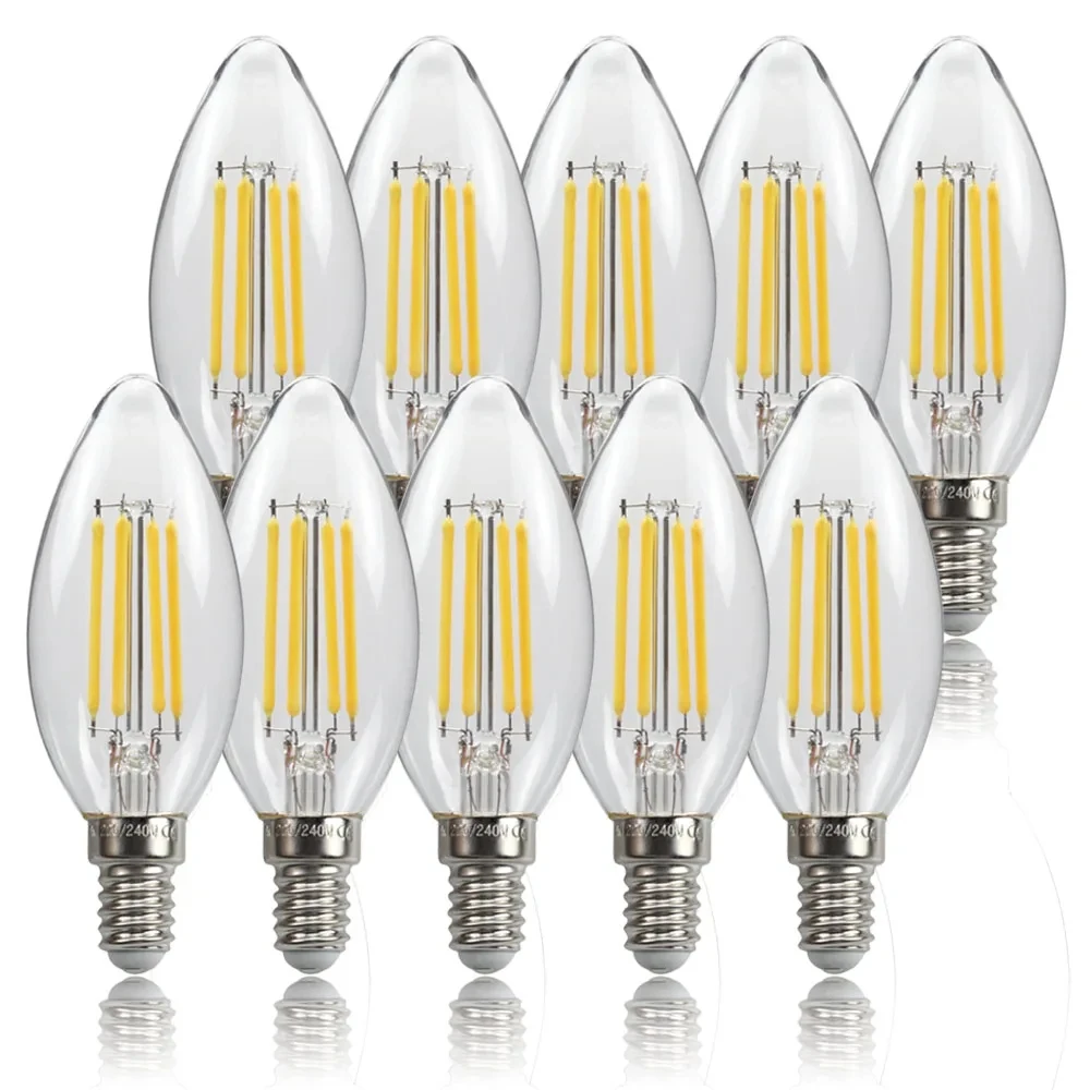 

4-PIECE 10-piece LED filament lamp E14 E27 C35 C35L 220V 2W 4W 6W warm white glass 360-degree Edison retro candle bulb