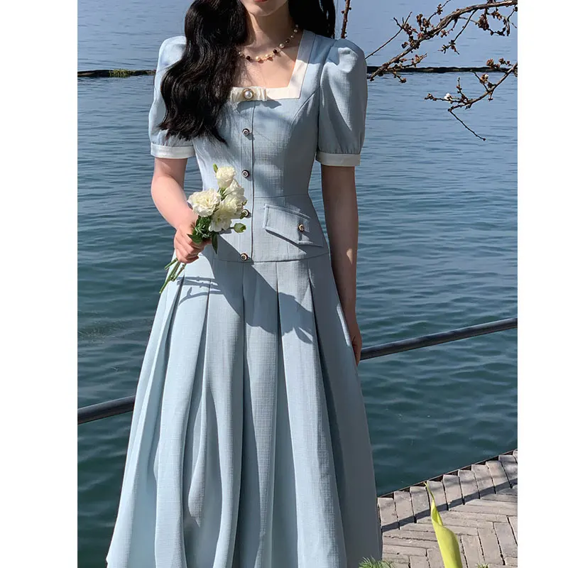 Korea Elegant Dress Women Fashion Retro Puff Sleeve Square Collar Midi Dress Office Lady A Line Sundress Vestidos Pleated Dress
Korea Elegant Dress Women Fashion Retro Puff Sleeve Square Collar Midi Dress Office Lady A Line Sundress Vestidos Pleated Dress