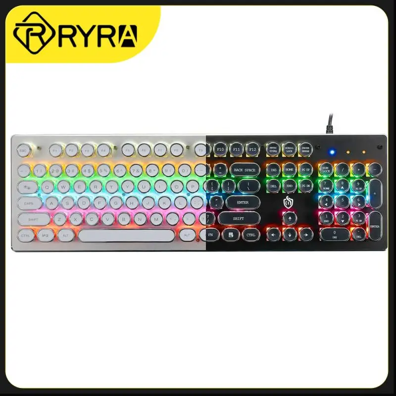 

Механическая клавиатура в стиле ретро панк, синий, черный, коричневый переключатель, 104 клавиш, USB Проводная игровая клавиатура с RGB подсветкой для ПК, ноутбука, геймеров