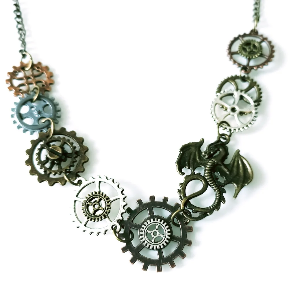 

Ckopy New Style Various Gears with Flying Dragon Vitnage Industrial Mechanical Steampunk Necklace 50cm