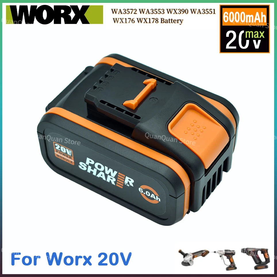 

Worx 100% Original WA3553 20V 6.0Ah Battery Cordless Power Tool Spare Batteriies WA3551 WA3572 WA3553 WX390 WX176 WX178 Battery