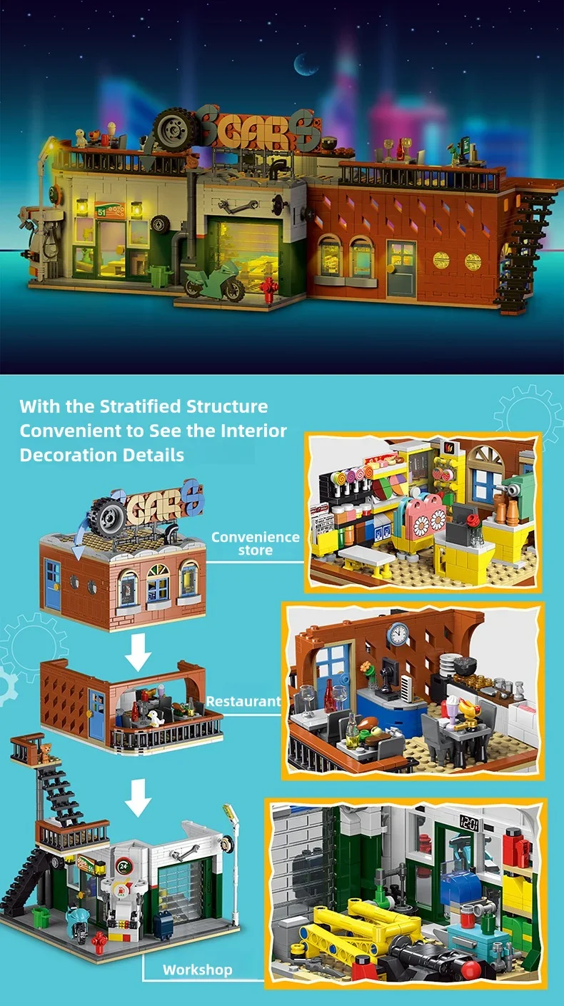 CreativeExpert IDEAS Cities repair Shop City Model MOC Street View 2in1 Building Blocks with light Toys steam 1637pcs CreativeExpert IDEAS Cities repair Shop City Model MOC Street View 2in1 Building Blocks with light Toys steam 1637pcs