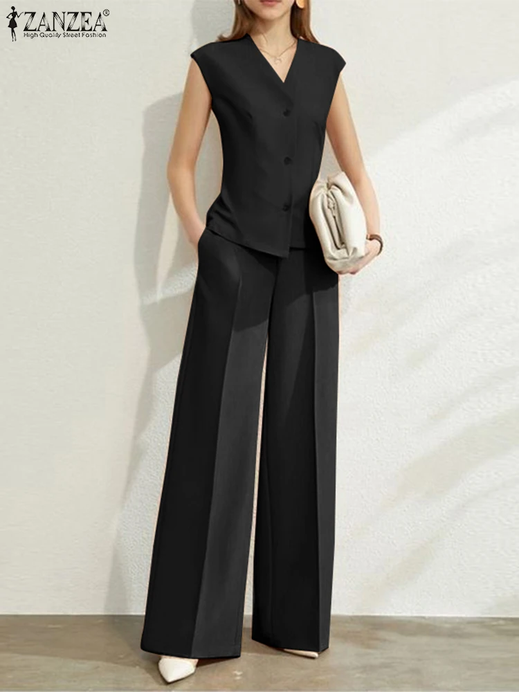 Комплект ZANZEA женский летний из 2 предметов, элегантный повседневный свободный костюм для работы, топ без рукавов и брюки с широкими штанинами
Комплект ZANZEA женский летний из 2 предметов, элегантный повседневный свободный костюм для работы, топ без рукавов и брюки с широкими штанинами