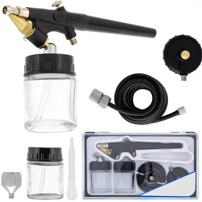 

138Type Airbrush Kit Mini Single Action Air Brush Set Siphon Feed 0.8mm Paint Spray Gun w/ Hose 22cc Fluid Cups for Makeup Hobby