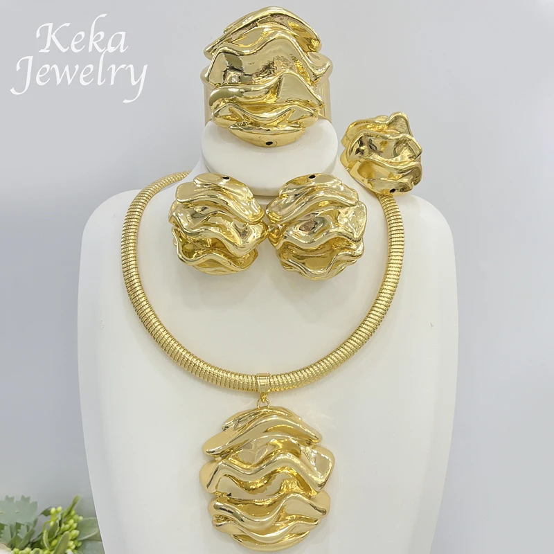 

Classics Jewelry Set Woman Dubai 24k Necklace Ring Delicacy Earring Bracelet Gold Plating Sets For Wedding Party Free Shipping