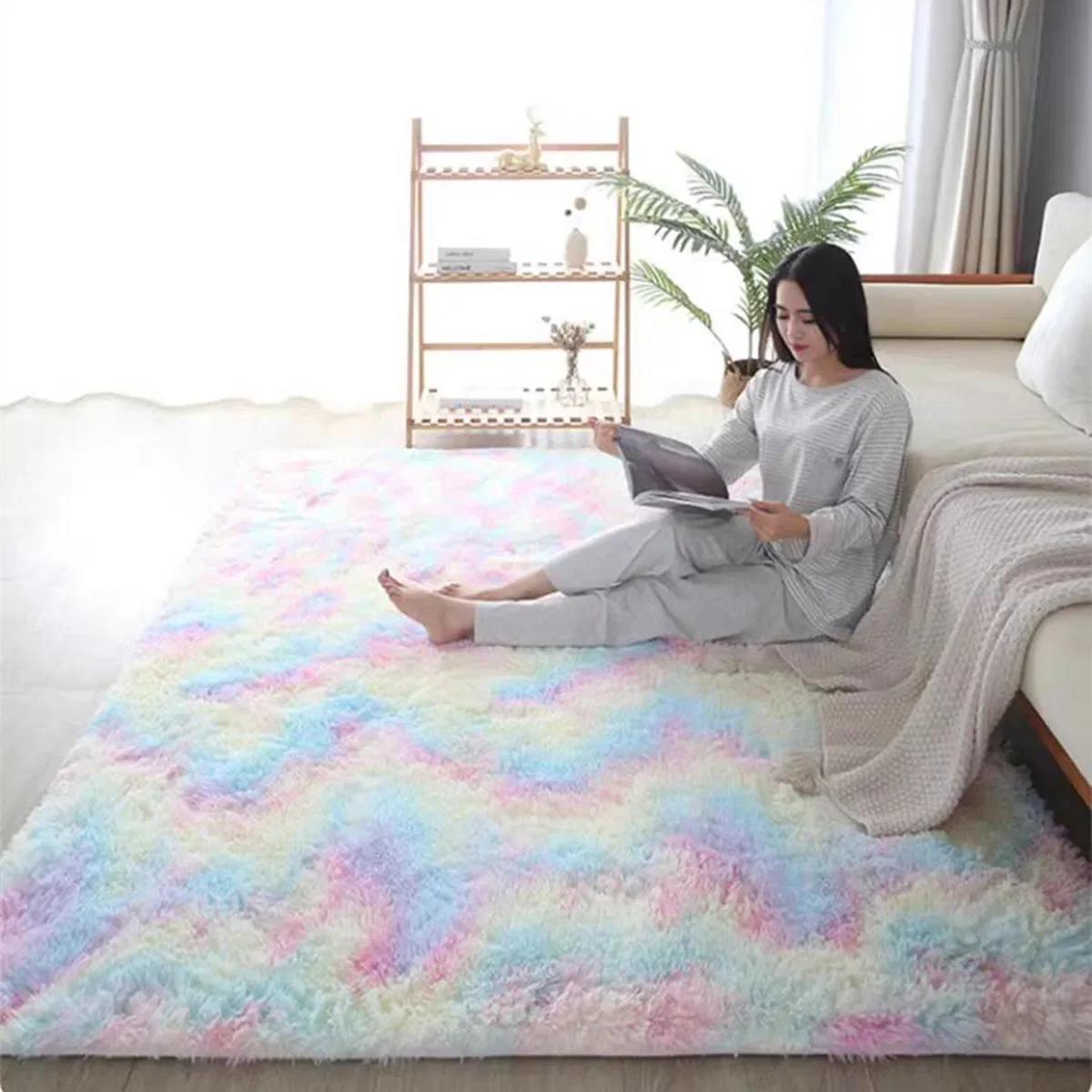 

Hairy Rainbow Rugs for Children Bedroom Soft Furry Carpets Living Room Kids Baby Room Nursery Playroom Cute Room Decor Area Rugs