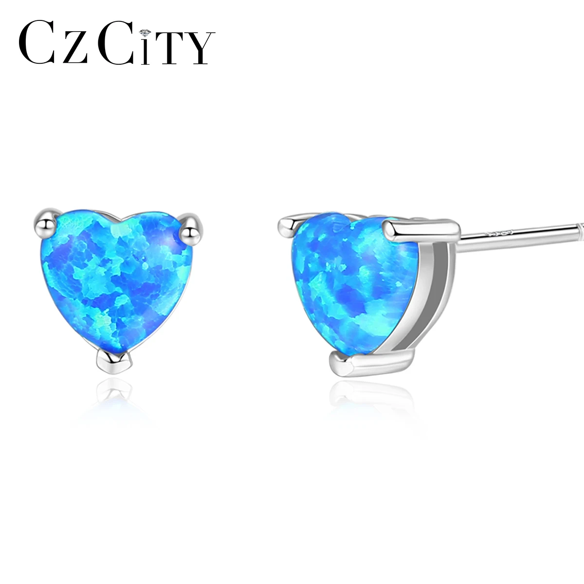 

CZCITY Authentic 925 Sterling Silver 6mm Love Heart Fire Opal Stud Earrings for Women Colorful Charming Wedding Earrings Jewelry
