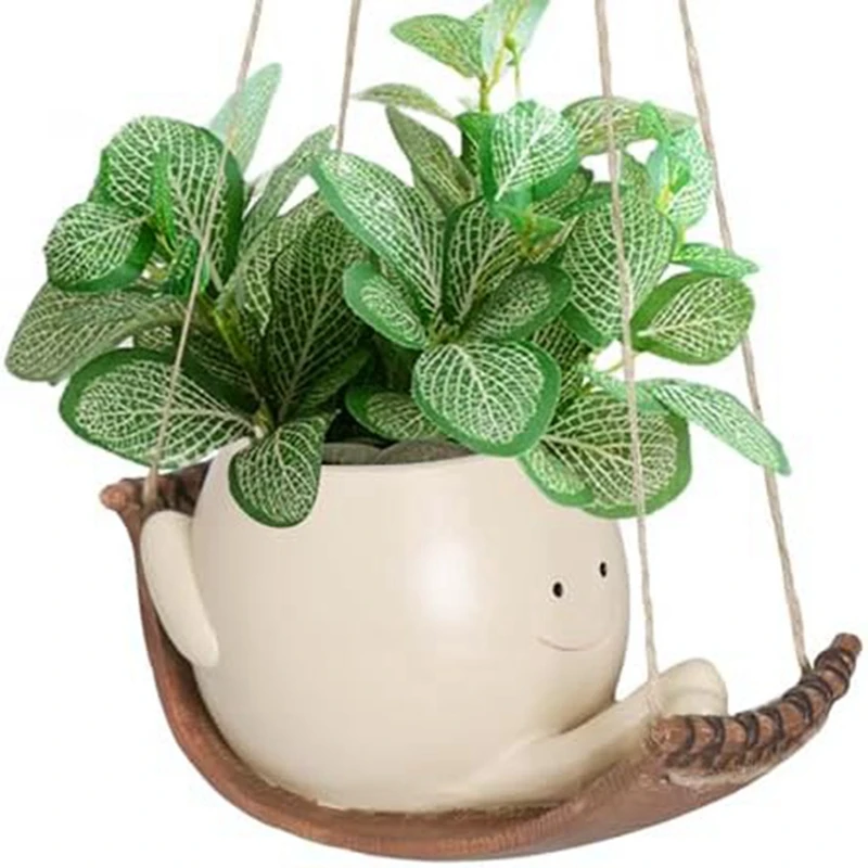 

1 PCS Swing Face Plant Pots Cute Hanging Planter Indoor Outdoor Funny Smile Face Flower Pots Resin With Swing Or Hammock