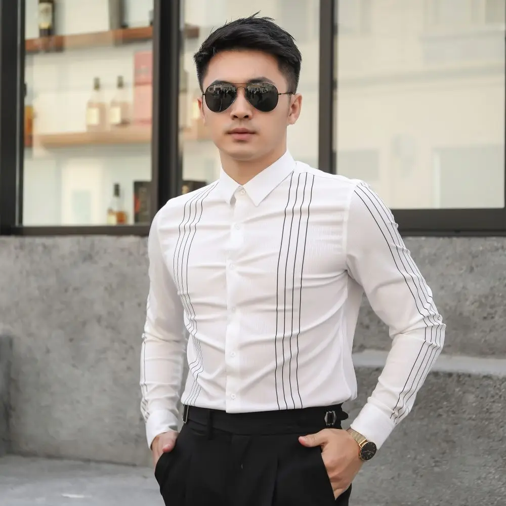 High Quality Men’s Spring&Autumn Korea Version Long Sleeve Fashion Stripe Printing Casual Shirts Slim-fit All Match Street Shirt
High Quality Men’s Spring&Autumn Korea Version Long Sleeve Fashion Stripe Printing Casual Shirts Slim-fit All Match Street Shirt