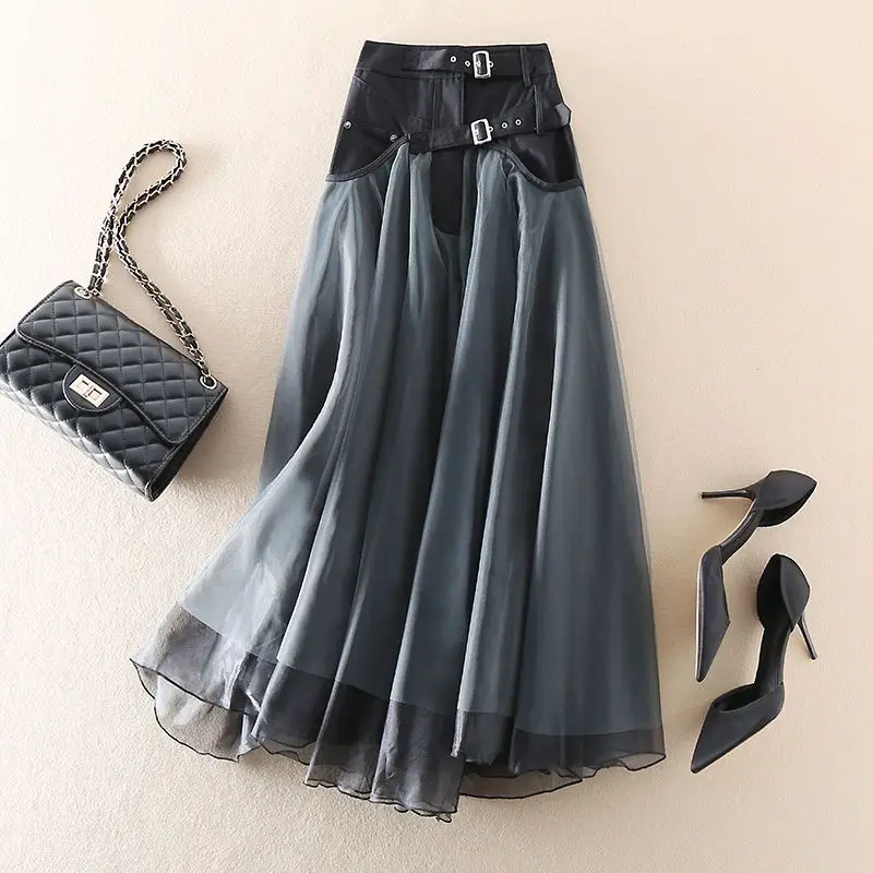 Limiguyue Spring Autumn Patchwork Mesh Skirt Women Double Belt Fairy High Waist Mid Length A-Line Skirt Office Lady Vintage E251
Limiguyue Spring Autumn Patchwork Mesh Skirt Women Double Belt Fairy High Waist Mid Length A-Line Skirt Office Lady Vintage E251
