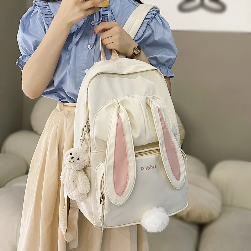 

Cute Rabbit Young Girl School Backpack Female Large Capacity Kawaii Back Pack Mochila Pink Women Bagpack Nylon Cartoon Schoolbag