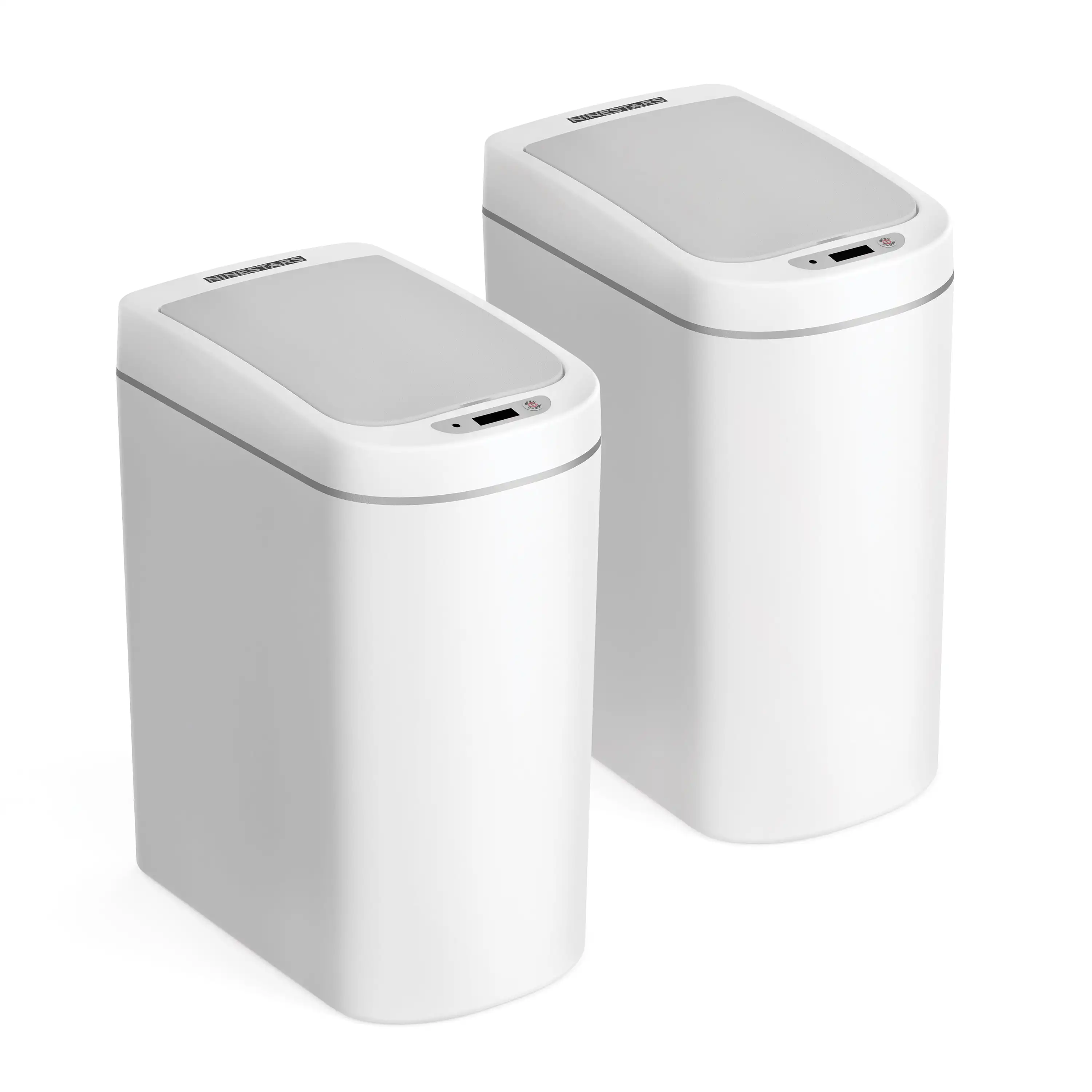 

Nine Stars 1.85 Gallon Trash Can, Plastic Motion Sensor Bathroom Trash Can, White, Pack of 2