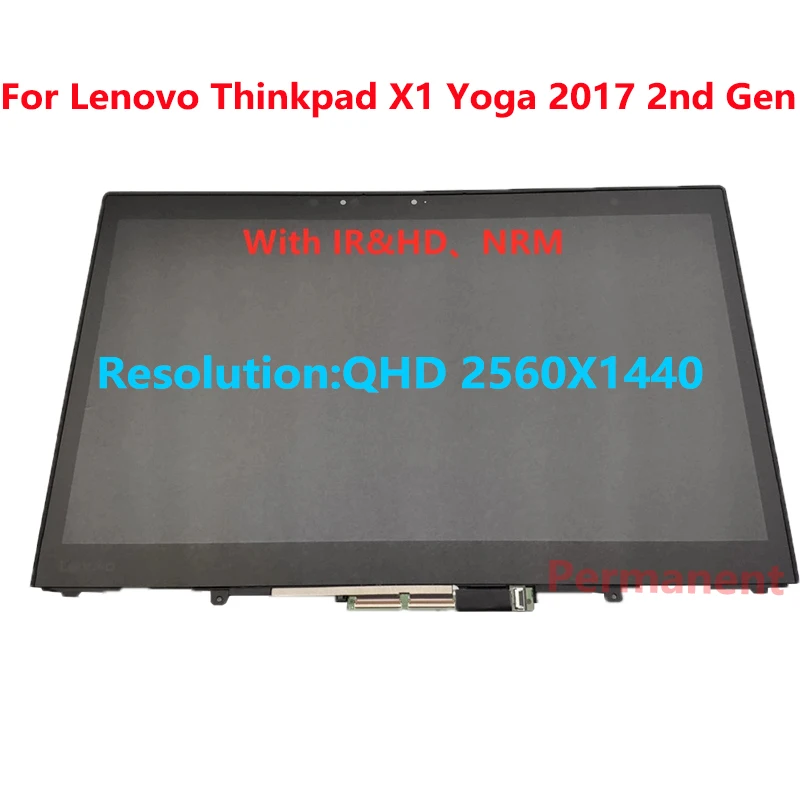 

New 14" 2560*1440 QHD B140qan01.3 For Lenovo X1 Yoga 2017 2nd Gen LCD Touch Screen Assembly FRU 01AY913