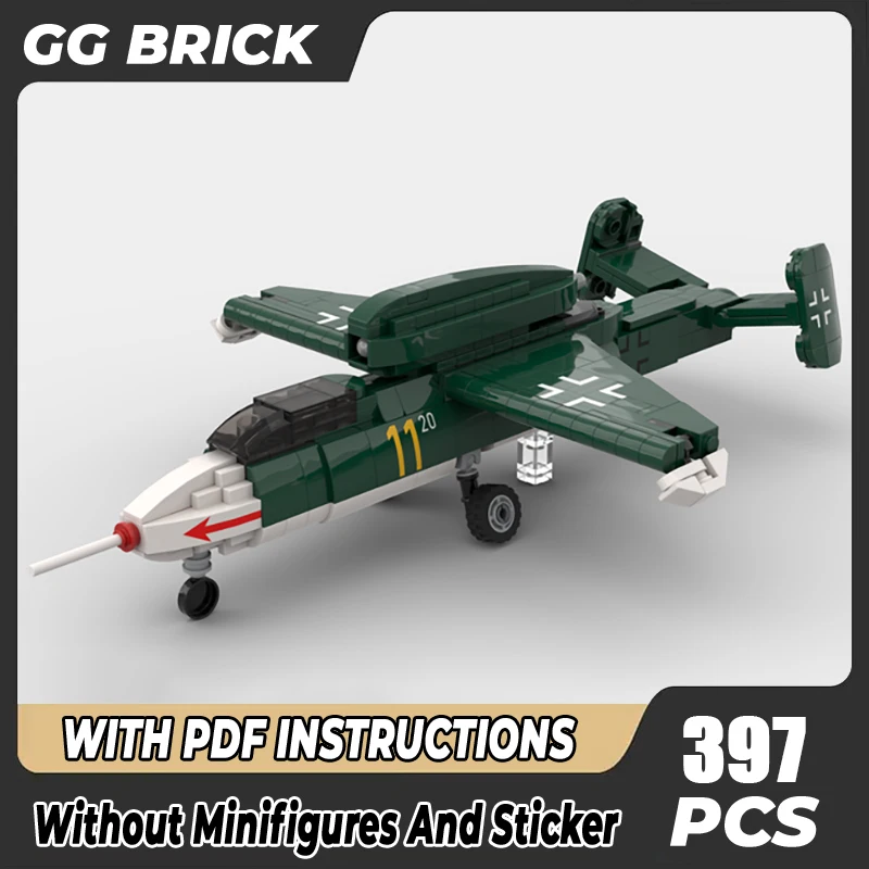 

Moc Building Blocks Military Series 1:35 Scale He 162 Salamander Model Technology Aircraft Bricks DIY Assembly Fighter Toys
