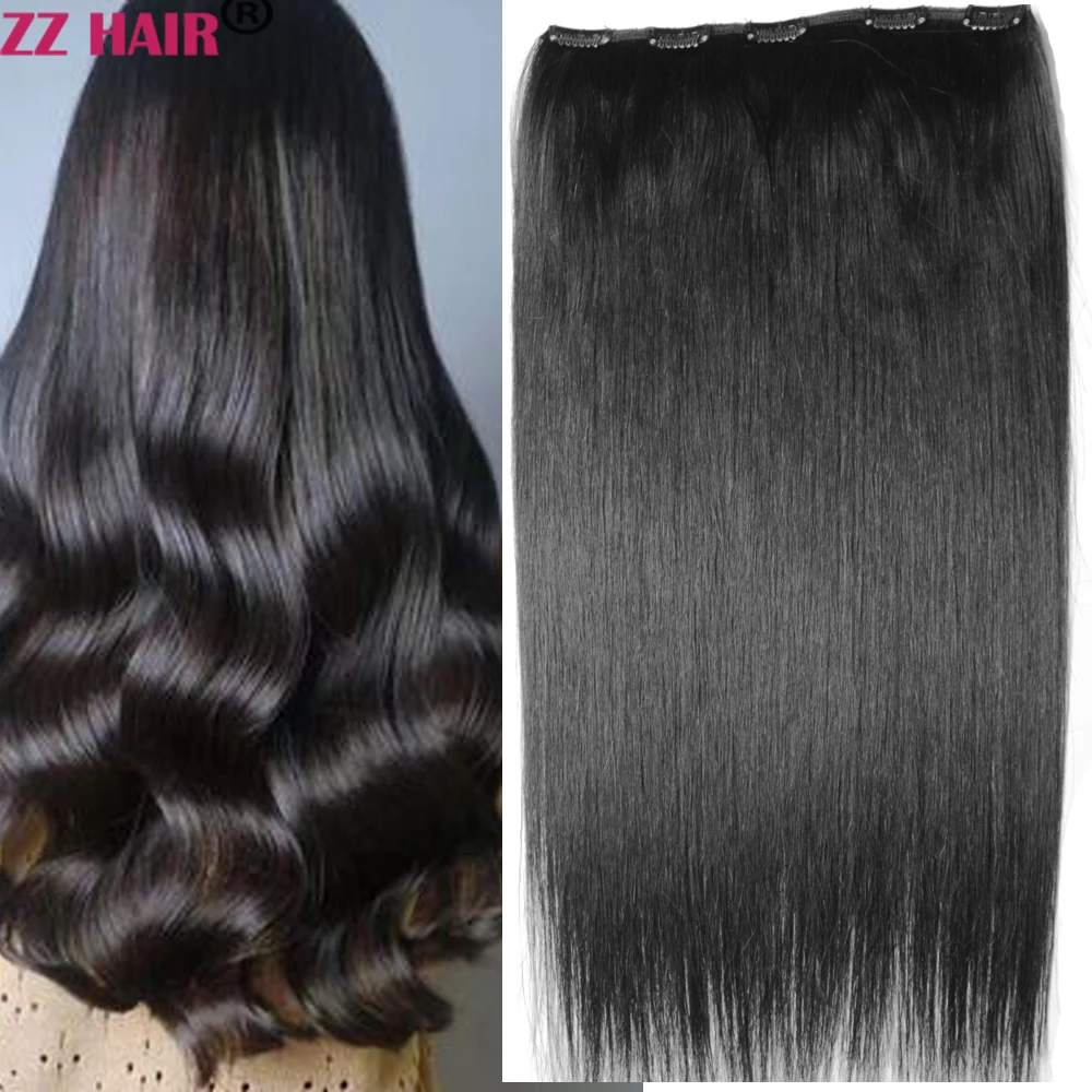

ZZHAIR 100% Brazilian Human Remy Hair Extensions 16"-26" 5 Clips 1pcs Set No-lace 100g-200g Clips In One Piece Natural Straight