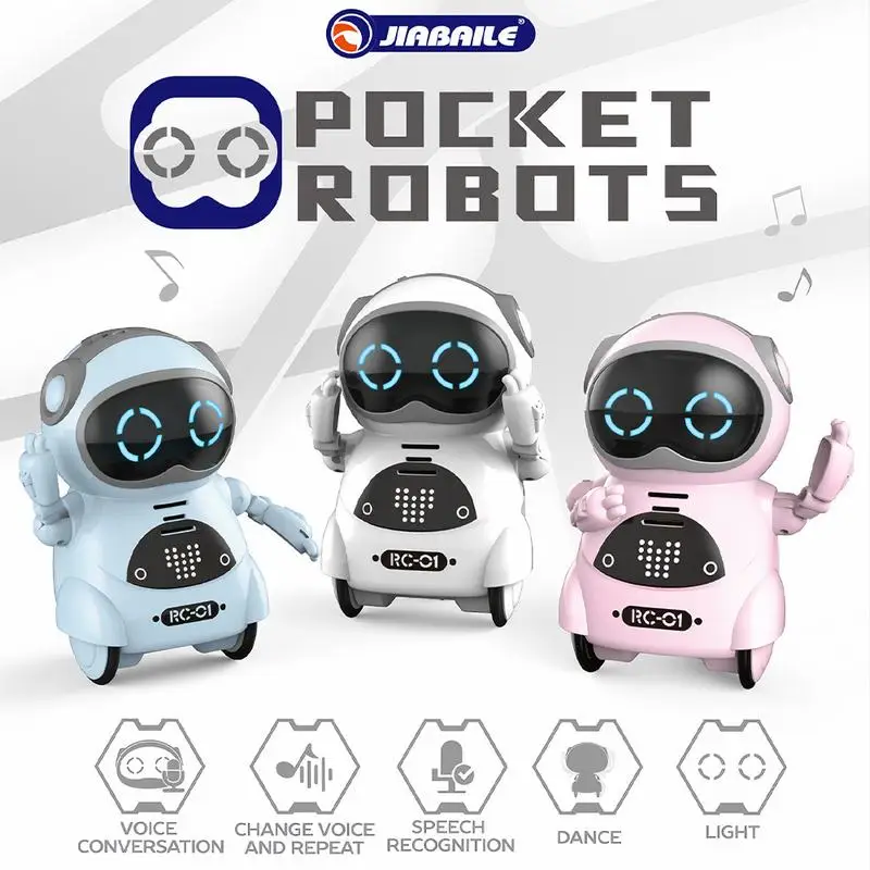 

JIABAILE Cute Pocket Robot Talking Interactive Dialogue Voice Recognition Record Singing Dancing Telling Story Mini Robot Toy