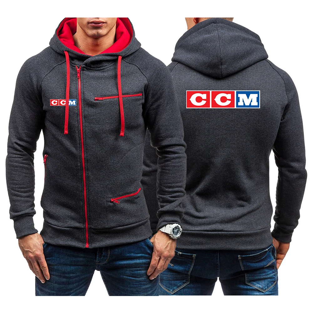 

2023 Spring Autumn Men's New Diagonal Zip Long Sleeves Hoodies CCM Printed Casual Harajuku Style Sport Jacket Sport Tops