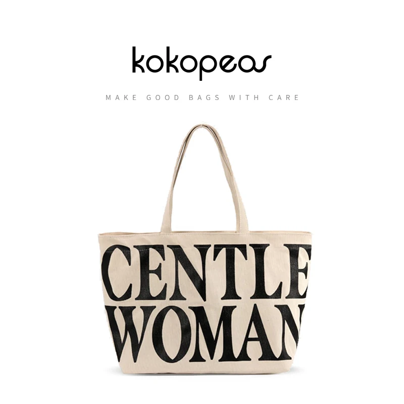 

KOKOPEAS Fashion Letter Print Canvas Shopper Handbag Eco Friendly Grocery Purse Big Female Work Shoulder Bag Casual Tote Bookbag
