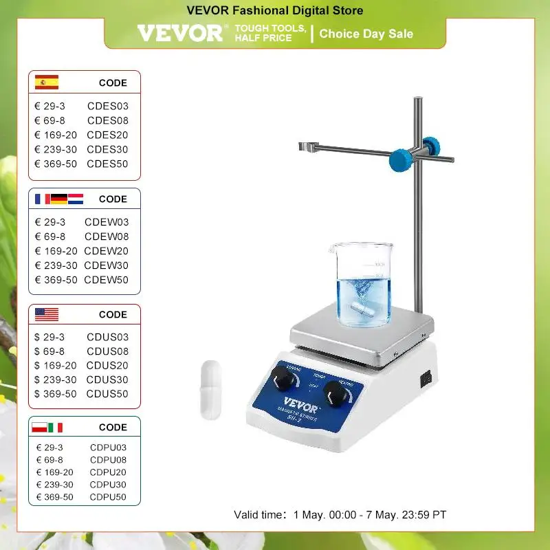 

VEVOR 1000ML 3000ML Electric Magnetic Stirrer Hot Plate Vortex Mixer Shaker With Stir Bar Medical Bioloicgal Chemical Laboratory