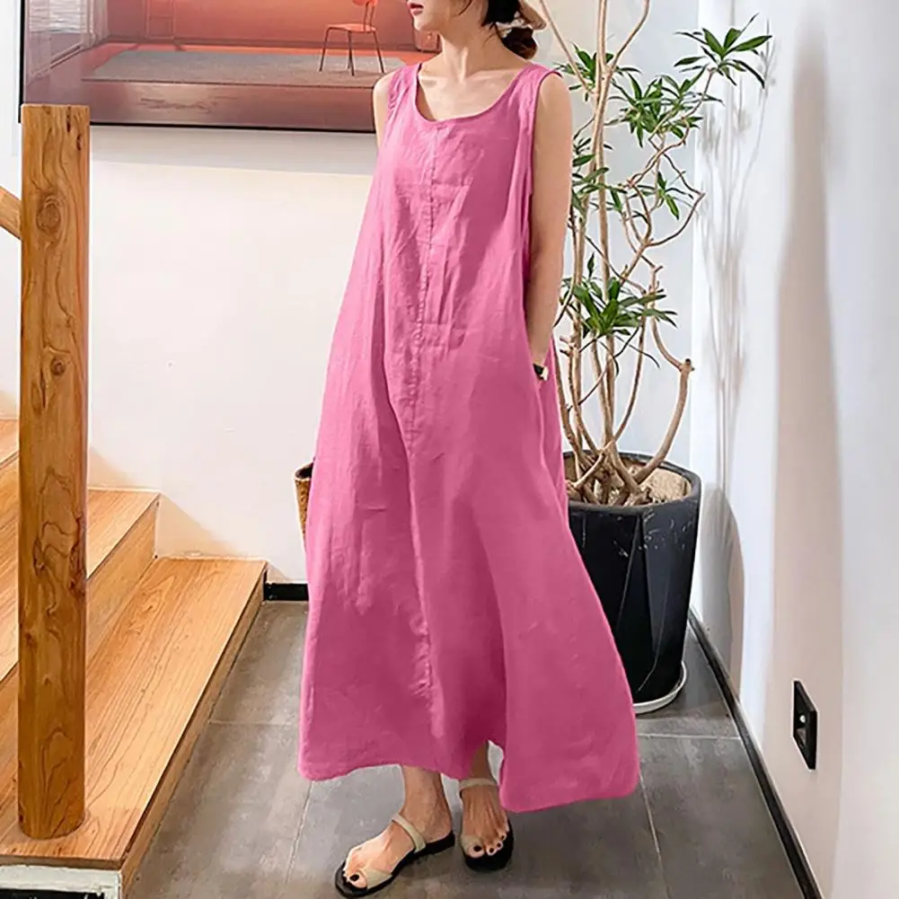 Loose Dress Cotton Linen Pocket Round Neck Sleeveless Dress Women Summer Vintage Vestido Feminino Long
Loose Dress Cotton Linen Pocket Round Neck Sleeveless Dress Women Summer Vintage Vestido Feminino Long