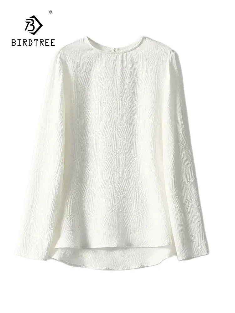 

Элегантная футболка BirdTree для женщин, 100% шелк тутового шелкопряда, с длинным рукавом и круглым вырезом, жаккардовый новый топ в китайском стиле, весна 2024, T44344QC