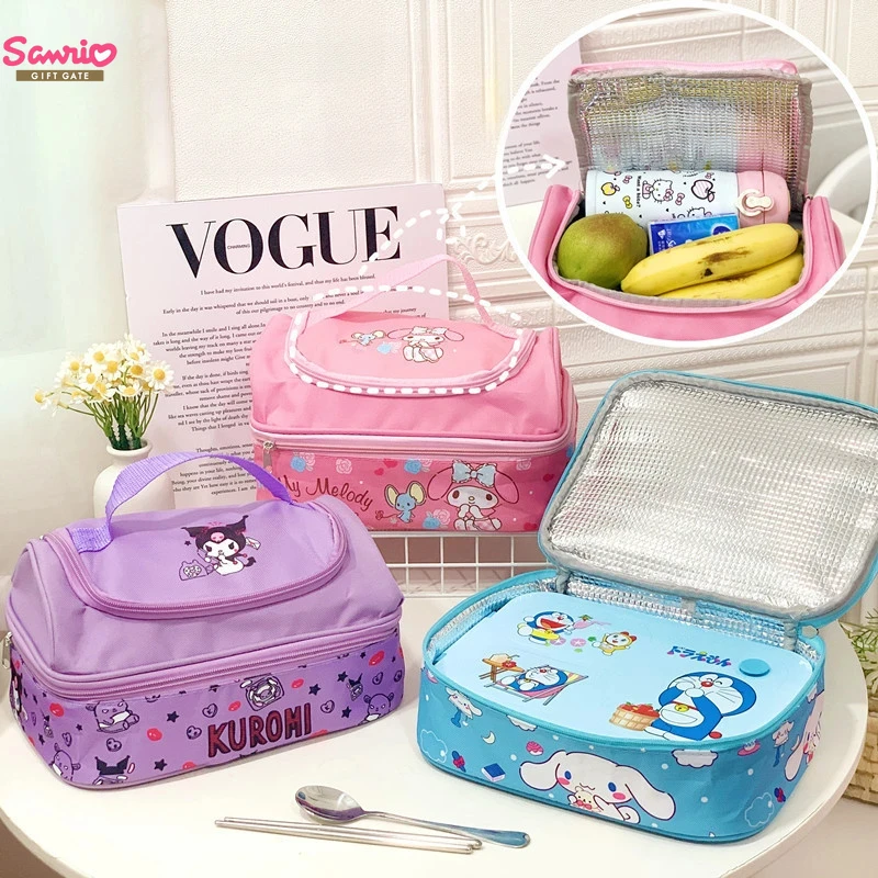 

Anime Sanrio Hello Kitty Bento Bag Kuromi Cinnamoroll My Melody Cartoon Kawaii Keep Warm Keep Cold Portable Lunch Box Bag Gift