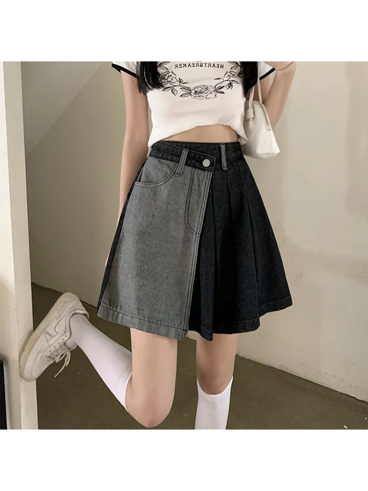 

Women's Black Gothic Patchwork A-Line Skirts Y2k Harajuku Korean Vintage 90s High Waist Mini Skirt Emo 2000s Trashy Clothes 2024