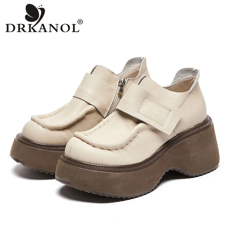 DRKANOL Handmade Retro Women shoes Round Toe 7cm Height Increasing Wedges Casual Shoes Ladies Genuine Leather Platform Loafers
DRKANOL Handmade Retro Women shoes Round Toe 7cm Height Increasing Wedges Casual Shoes Ladies Genuine Leather Platform Loafers
