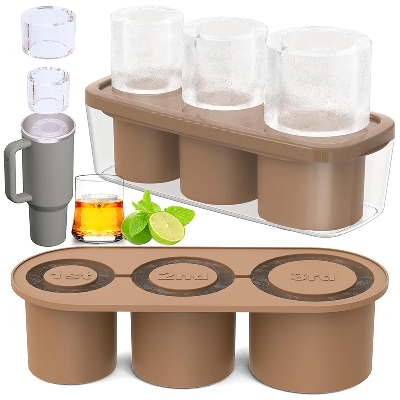 

Ice Cube Tray for Tumbler Cup 3 Pcs Silicone Cylinder Ice Mold with Lid and Bin for Freezer Ice Drink Juice Whiskey Cocktail