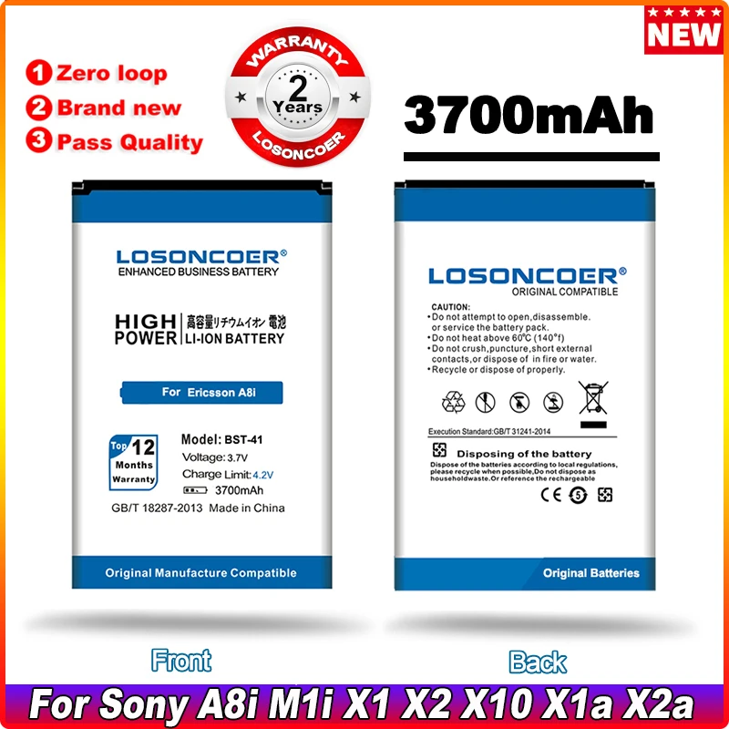 

LOSONCOER 3700mAh BST-41 Mobile Phone Battery For Sony Ericsson Xperia PLAY R800 R800i A8i M1i X1 X2 X2i X10 X10i / Play Z1i