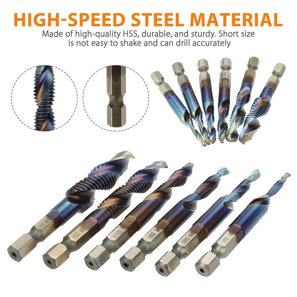 12 Pcs HSS 1/4" Hex Shank Titanium Coated Screw Thread Metric Tap Drill Bits Set M3 M5 M6 M8 M10 Combination Bit Hand Tool
12 Pcs HSS 1/4" Hex Shank Titanium Coated Screw Thread Metric Tap Drill Bits Set M3 M5 M6 M8 M10 Combination Bit Hand Tool