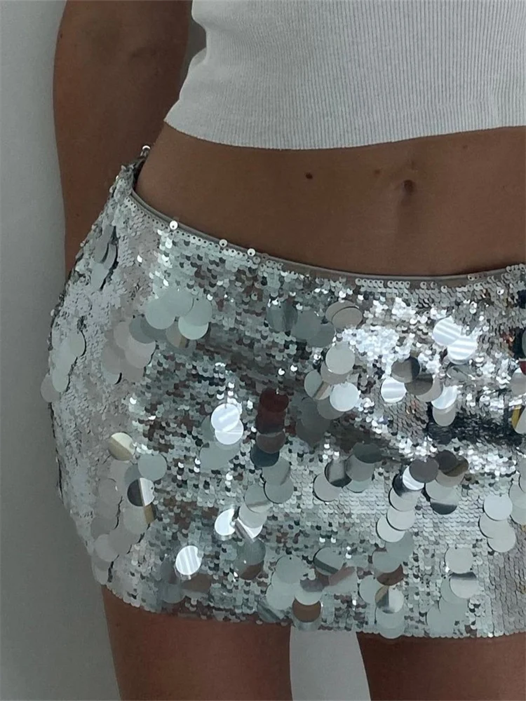 

CHRONSTYLE Women Sequined Skirts Sparkle Bodycon Short Mini Skirts Shiny Glitter Pencil Skirts Nightwear Party Clubwear 2023 New