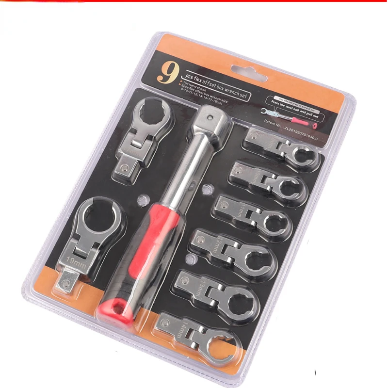 

1 Set Portable Ratchet Wrench Gear Shaking Head Interchangeable Combination Set Rotatable 180 °Removable Flexible Torque Spanner