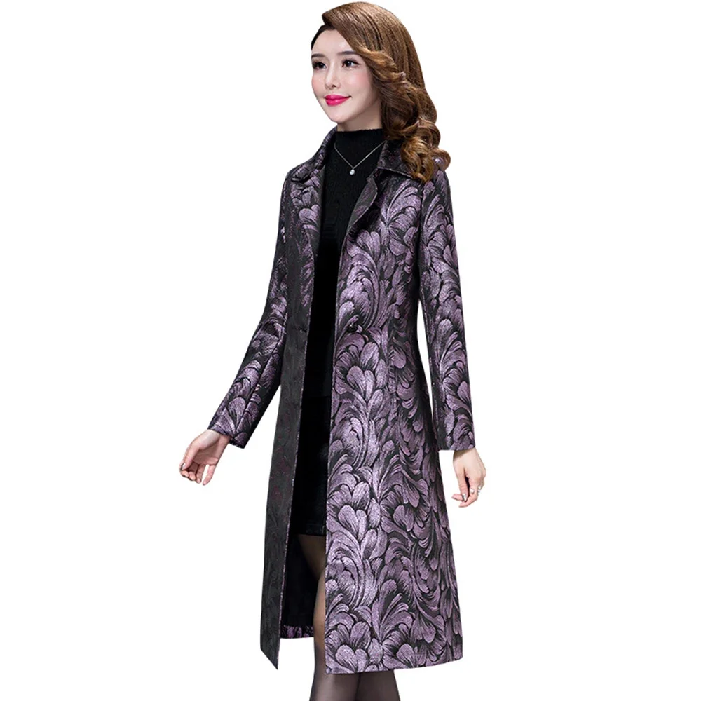 

Women Windbreaker Slimming Fit Trench Coat Plus Size Long Knee Length Woolen Middle Aged Mother Overcoat For Autumn Purple R107