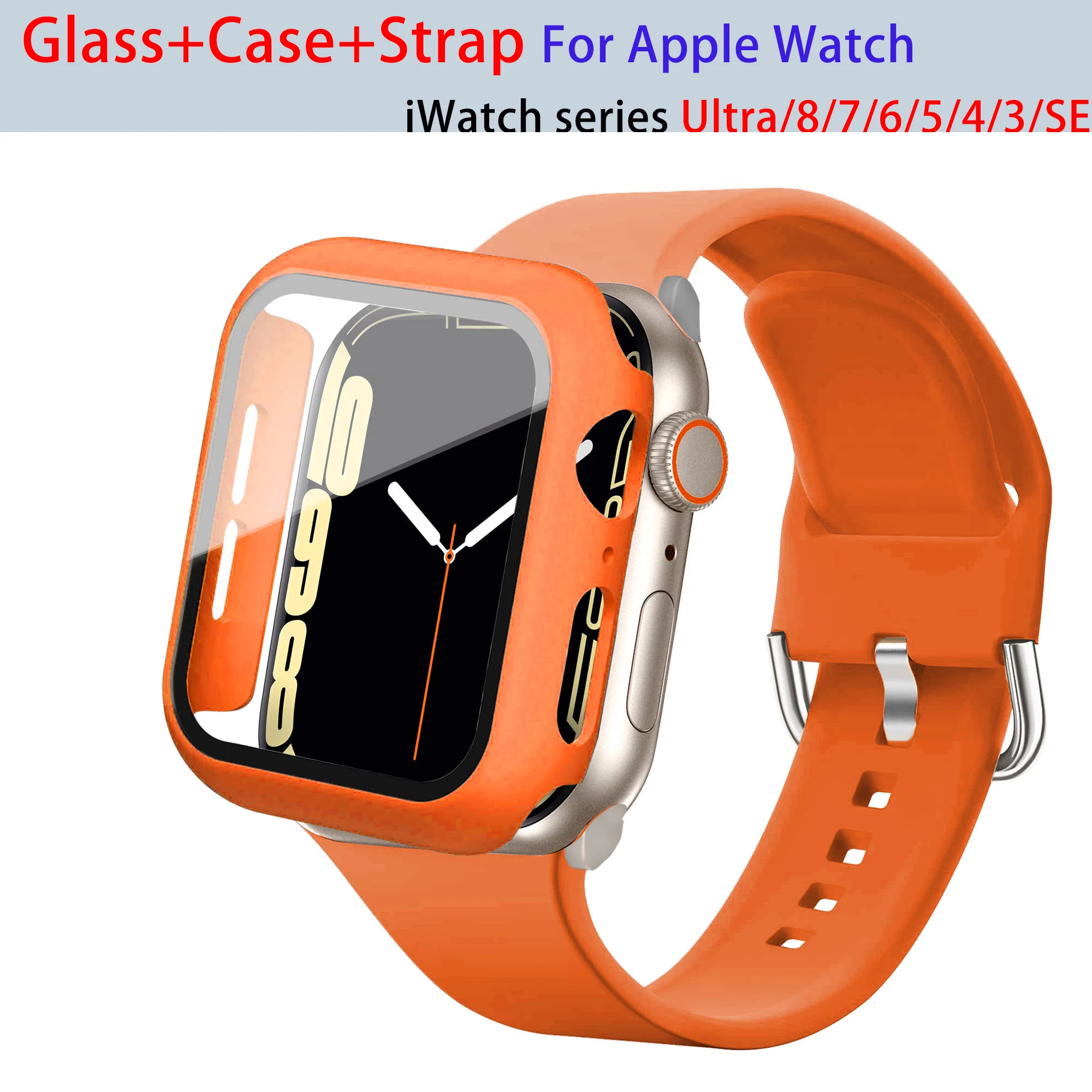Glass+Case+Strap For Apple Watch ultra band 49mm 44mm 40mm 45mm 41mm 38mm 42mm Silicone bracelet iWatch series 3 4 5 6 se 7 8
Glass+Case+Strap For Apple Watch ultra band 49mm 44mm 40mm 45mm 41mm 38mm 42mm Silicone bracelet iWatch series 3 4 5 6 se 7 8