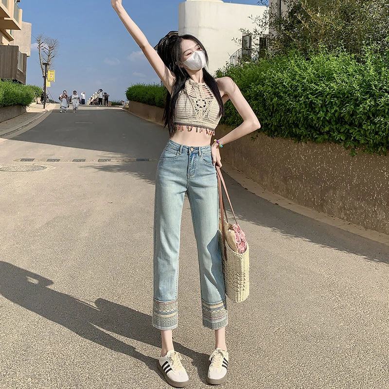 Ethnic Style High Quality Summer New Denim Pipe Women's Trousers Legs Vintage Print Baguette Straight Cropped
Ethnic Style High Quality Summer New Denim Pipe Women's Trousers Legs Vintage Print Baguette Straight Cropped