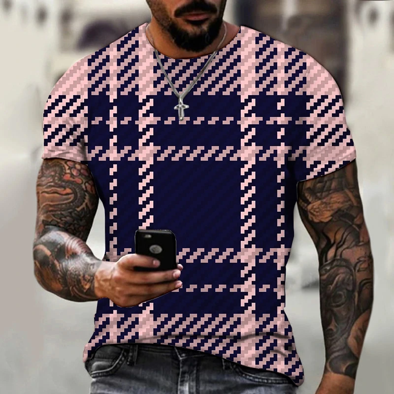 

Men's T-shirt Clothes Plaid Stripe Print Harajuku Cool Designs O-Neck Casual Tee Shirts Streetwear Short Sleeve Men Women Tops