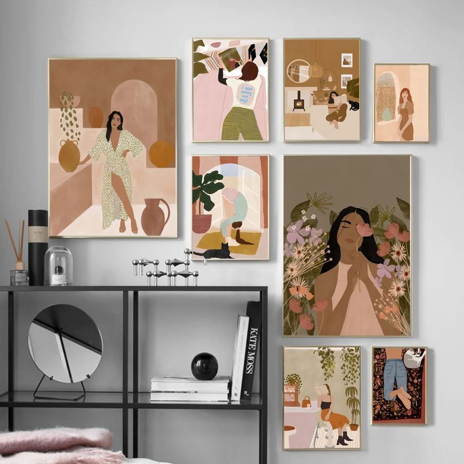 Boho Minimalist Abstract Black Girl Cat Read Flower Wall Art Print Canvas Painting Nordic Poster Decor Pictures For Living Room
Boho Minimalist Abstract Black Girl Cat Read Flower Wall Art Print Canvas Painting Nordic Poster Decor Pictures For Living Room