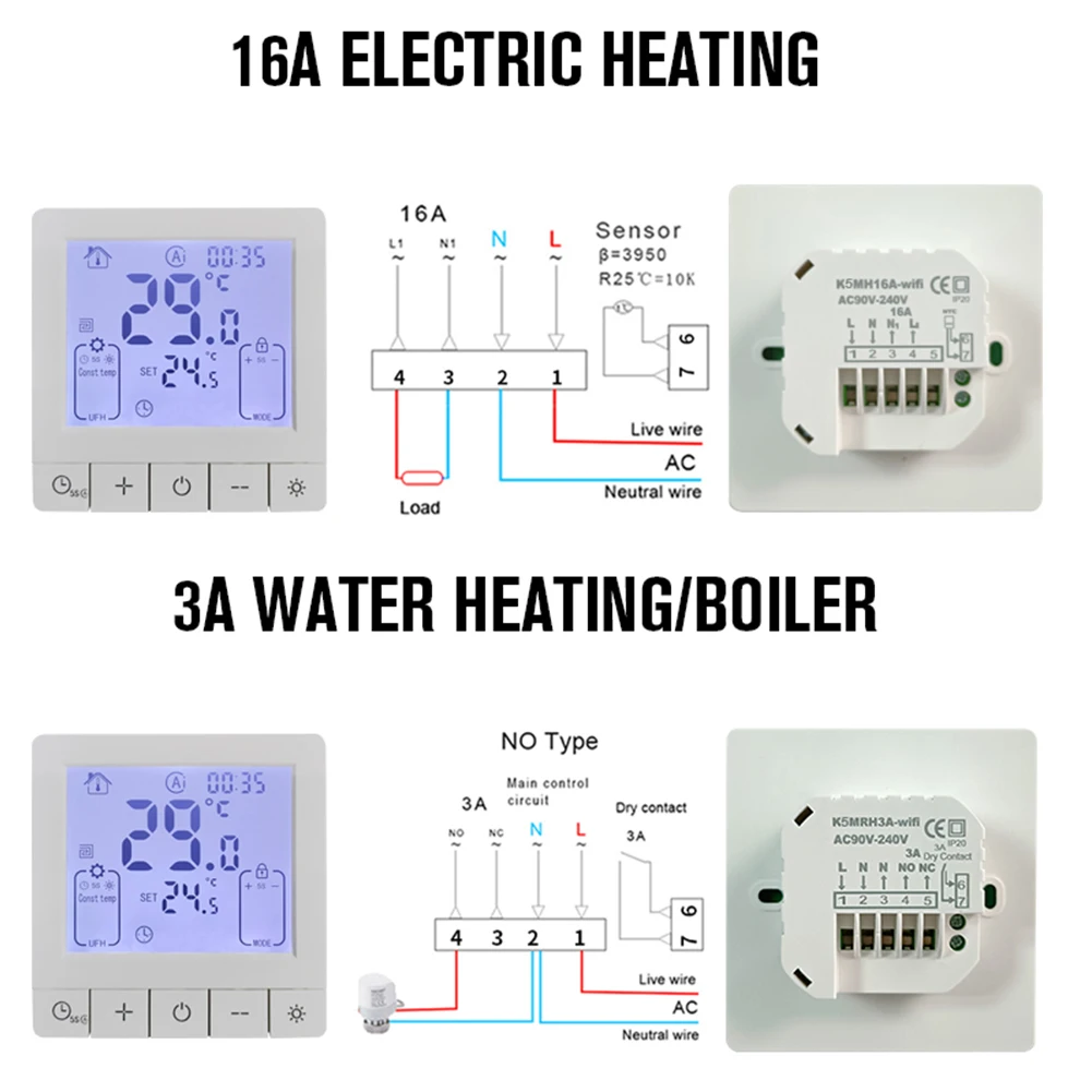 Smart Temperature Remote Controller For Tuya WiFi Thermostat 3A 16A LCD Display Programmable For Water/Electric Floor/Gas Boiler
Smart Temperature Remote Controller For Tuya WiFi Thermostat 3A 16A LCD Display Programmable For Water/Electric Floor/Gas Boiler
