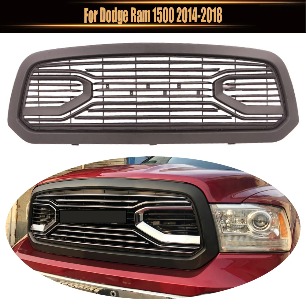 

For Dodge Ram 1500 2014-2018 Matte Black ABS Racing Mesh Grille Pickup Truck Middle Front Bumper Grill Hood Upper Grille Shell