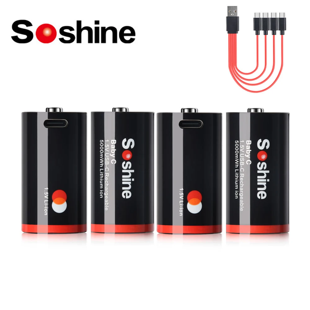Soshine C Size 1.5V 5000mwh Battery 5000mwh Lithium USB Rechargeable Batteries for Flashlight Gas Cooker Water Heater Radios
Soshine C Size 1.5V 5000mwh Battery 5000mwh Lithium USB Rechargeable Batteries for Flashlight Gas Cooker Water Heater Radios
